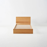 Lit simple en teck massif naturel avec rangement, hauteur réglable, robuste, design moderne, écologique, meubles de chambre à coucher