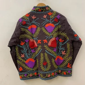 Embroidered Suzani Velvet Short Jacket Statement Outerwear Coat Velvet Blazer Unisex Jacket Gift For <b>Wife</b> Bridal Bolero Jacket - Product Image 1