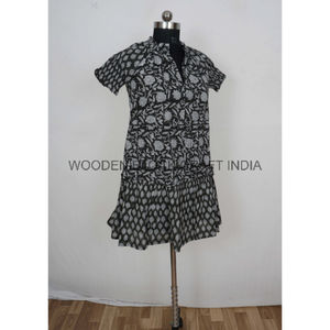 Vestido de Verano para Mujer, Estilo Informal, para Fiesta, con Estampado Floral, Cuello en V, Manga Corta, Ajustado, de Algodón Ecológico, Hecho a Mano en India - Product Image 3