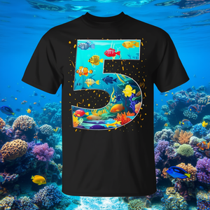 T-shirt d'aquarium de poissons de mer pour le 5ème anniversaire d'un garçon de 5 ans - Product Image 3