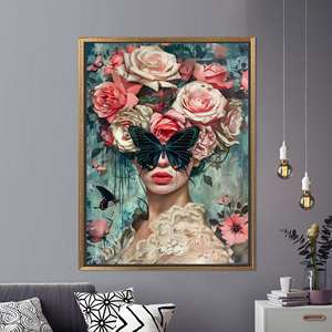 Printed Canvas: Surreal Floral Butterfly Woman Wall Art,Gold <b>Framed</b> - Product Image 1