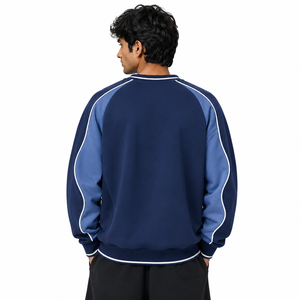 Herren-Sweatshirt Marineblau Raglanärmel Kontrast-Paspelierung Rundhalsausschnitt Gerippter Saum Lässiger Pullover Maßgefertigte OEM Private Label Hoodies - Product Image 3