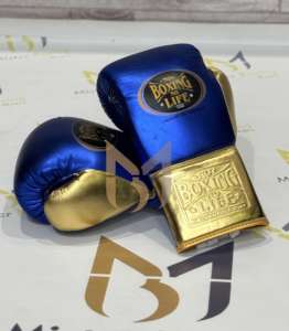 Gants de boxe "No Boxing No Life" bleu et or équipement d'entraînement de qualité supérieure gants de boxe en cuir véritable authentique qualité Pro - Product Image 6