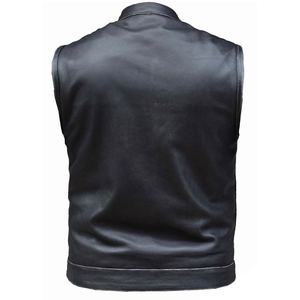 Gilet en cuir de vache véritable noir pour homme, style vintage, automne, col montant, fermeture à boutons recouverts, qualité pure - Product Image 2