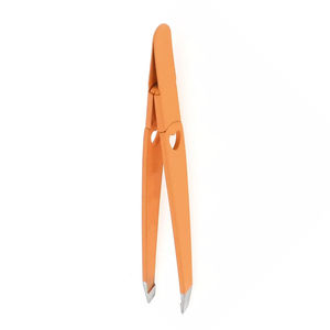 Pince à épiler pour sourcils en acier à haute teneur en carbone, pointe inclinée, plane, poignée antidérapante, revêtement orange - Product Image 4