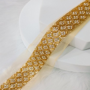 Jharkhand Gold Embellished Lace Fabric with Diamond Work Trim <b>Decorative</b> Fabric for Clothing & Home <b>Decorative</b> Use - Product Image 3