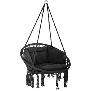 Black Rope Hanging Chair with <b>Cushion</b> Bohemian Style Outdoor Patio Swing Seat for 1 <b>Person</b> - Product Image 1