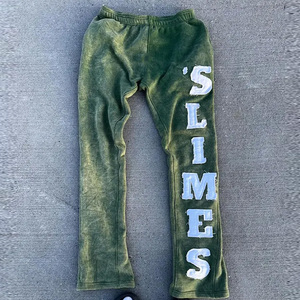 Conjunto de sudadera con capucha y pantalones de chándal lavados con ácido bordados desgastados personalizados chándal apilado acampanado con pantalones acampanados - Product Image 5