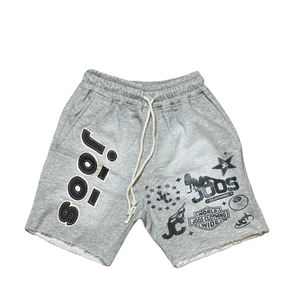 Short de survêtement en coton brodé avec logo personnalisé, décontracté, solide, délavé à l'acide, avec bord coupé et délavé au soleil pour hommes - Product Image 5