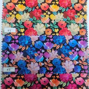 Impresiones digitales florales y de hojas coloridas de alta calidad sobre tela de viscosa gruesa de 44 pulgadas de ancho, listas para envío inmediato. - Product Image 1