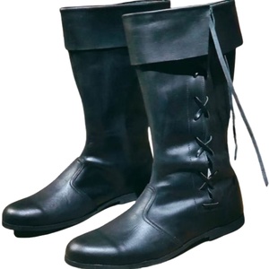 100% Genuine Leather Waterproof Knee High Fringe Boots with Lace-Up Closure Rubber Insole Knee High Fringe Martin Boots - Product Image 1
