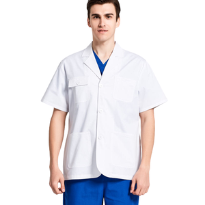 Venta al por mayor de algodón médico Hospital uniformes para médicos enfermera hombres mujeres Hospital de manga corta bata de laboratorio - Product Image 1