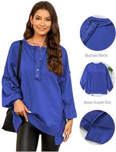 Mode femmes sweats surdimensionnés décontracté à manches longues bouton Henley cou pull tunique hauts automne mode tenues à la mode 2025 - Product Image 6