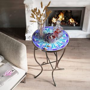 Mesa de Bistró de Mosaico para Exteriores de Primera Calidad con Tapa Artística, Mesa de Mosaico Hecha a Mano con Superficie de Azulejos de Vidrio, Mesa de Entrada de Mosaico - Product Image 4