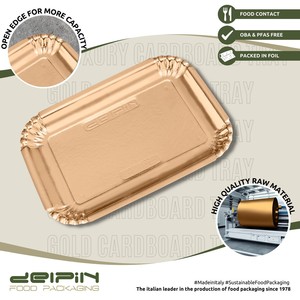 Fabriqué en Italie, écologique, recyclable, plateau rectangulaire en carton métallisé or, jetable, pour la restauration, qualité commerciale - Product Image 4