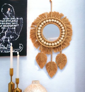 Handmade Hanging Macrame <b>Leaf</b> Mirror - Boho Home <b>Decor</b> - Product Image 3