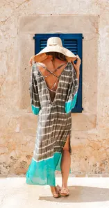 2024 recién llegados hecho a mano Tie Dye Kaftan para mujer manga larga playa Boho hasta el suelo tela tejida Natural regalo perfecto India - Product Image 5