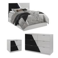 Ensemble de meubles de chambre à coucher en bois d'ingénierie moderne blanc et noir avec lit led king size