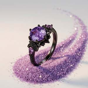 Bague de mode Jeulia Gothic Black Moon Star Purple Firework Cut - Product Image 4