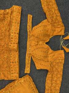 Élégant Satin Soie Lehenga Choli À La Mode Indien Pakistanais Broderie Paillettes Travail Faux Georgette - Product Image 4