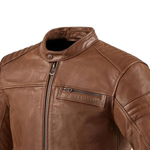 Chaqueta de Cuero Genuino Ligera al Mejor Precio, Chaqueta de Motociclista para Hombre en Color Liso, Venta en Línea, Servicio OEM - Product Image 2