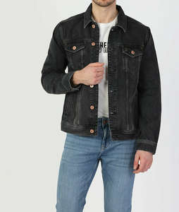 โรงงานผลิตเสื้อแจ็คเก็ตยีนส์ผ้าแคนวาสแบบกำหนดเอง ล้างสีแบบพิเศษ รับผลิตแบบ OEM เสื้อแจ็คเก็ตยีนส์คอตั้งสำหรับผู้ชายในฤดูหนาว - Product Image 3