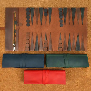 Juego de Backgammon de Cuero Plegable y Ecológico de MORGANS INDUSTRIES con Bolsas para Dados, en Colores Marrón, Azul, Verde y Rojo, Juego Familiar - Product Image 1