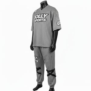 Pantalones deportivos de malla de poliéster para hombre, 240 GSM, con panel de tirantes, color gris, estampado por transferencia térmica, pantalones de malla y pantalones para hombre - Product Image 4