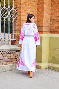 Vestido de fiesta de algodón de manga larga bordado, Rosa - Product Image 5