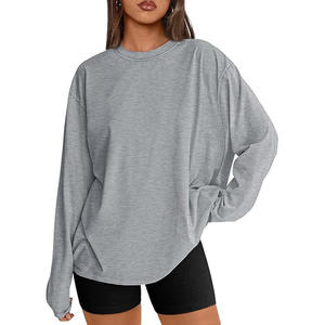 T-shirt ample pour femme, col rond, coton, soie de lait, épaules tombantes, manches longues, personnalisable, 200g, séchage rapide, respirant, anti-boulochage, anti-plis - Product Image 5