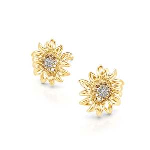 Jeulia Sunshine Sunflower Sterling <b>Silver</b> <b>Stud</b> Earrings with Zircon and Pearl in Bezel Setting - Product Image 3