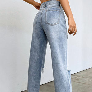 Jean en denim déchiré personnalisé pour homme, nouveau style décontracté vintage 2026, streetwear OEM, pantalon évasé taille haute, respirant et uni - Product Image 2