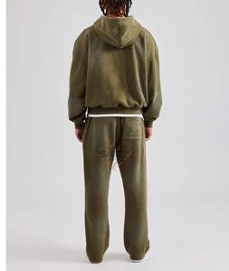 Survêtement décontracté unisexe personnalisé, écologique, en molleton délavé à l'acide, avec fermeture éclair et capuche, orné de strass, séchage rapide et respirant - Product Image 2