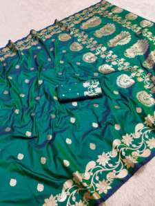 Sari de Seda Banarasi Suave Inspirado en Celebridades, con Bordado Zari, para Fiestas Tradicionales, para Mujeres Adultas, Hecho en India, en Stock - Product Image 4