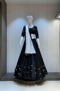 Trendmalls mujer arte seda bordado A-Line Lehenga Choli con Dupatta cintura Natural lentejuelas trabajo para invierno - Product Image 5