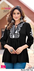 New Available M-XXL Size Embroidered Short <b>Top</b> Women <b>Indian</b> Style Traditional Solid Tunic Rayon Kurti Casual Party Wear All - Product Image 2