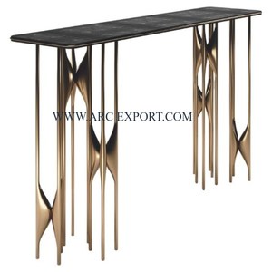 Table console de meubles de maison en laiton transparent en métal poli doré au design unique et élégant Grande table vintage de qualité supérieure - Product Image 4