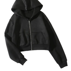 Sweat à capuche zippé pour femme de haute qualité, 100% coton molletonné, manches courtes, tendance, vêtement d'extérieur tendance, coupe ample aux épaules - Product Image 2