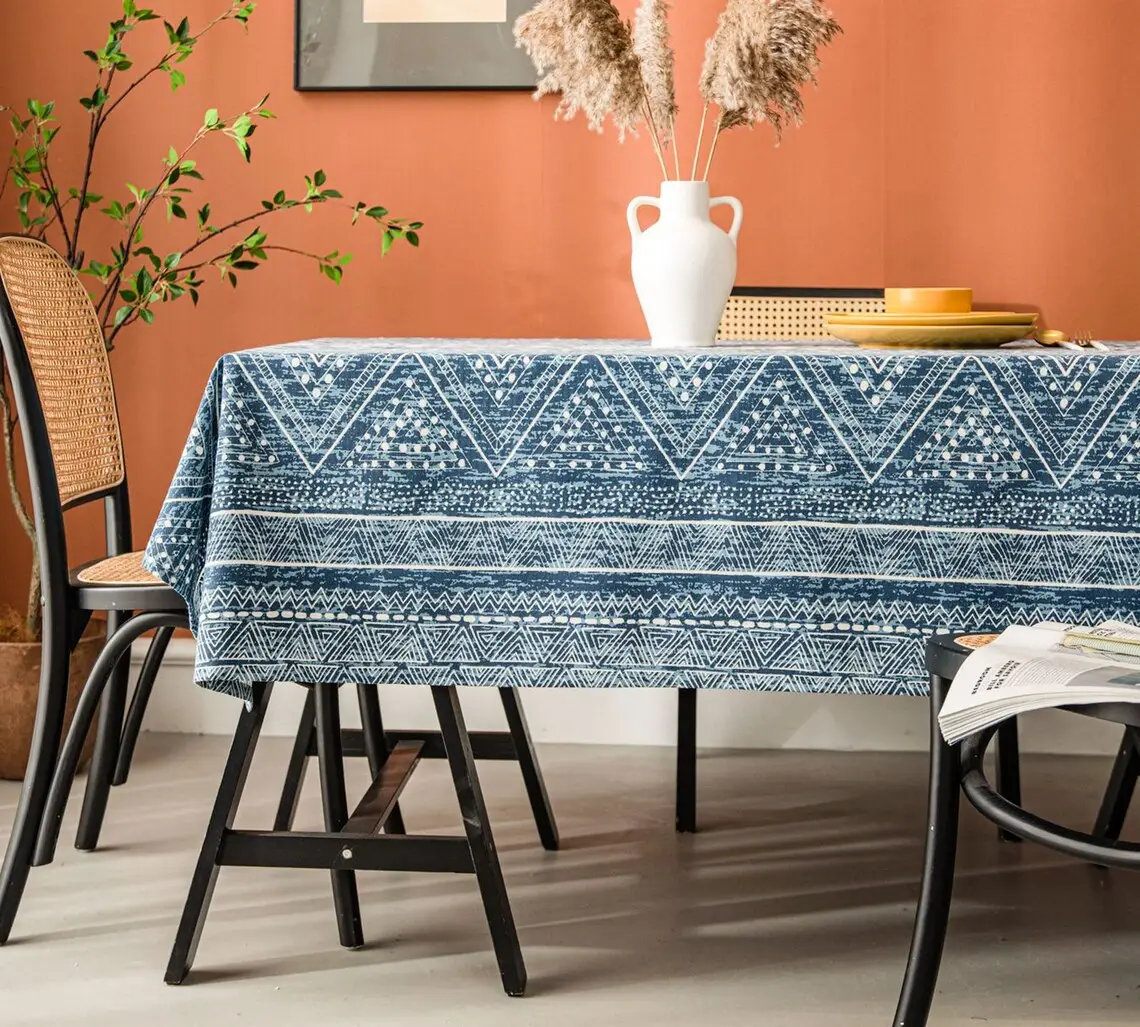 2024 ultimi disegni cotone lino poly lettino filati tovaglie poli e biancheria da tavola per la decorazione soggiorno dall'india