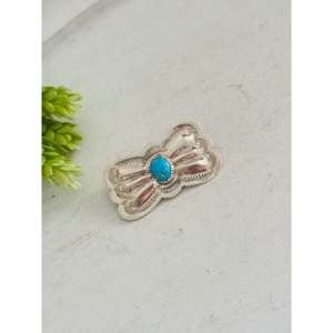 Broche Concho Navajo Hecho a Mano con Turquesa Kingman y Plata de Ley - Product Image 3