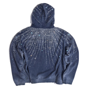 Galaxy Rhinestone Zipper Hoodie Sparkling Starry Night Zip-Up Cotton Blended Hoodie Basics Sudaderas Tops para Unisex - Product Image 2