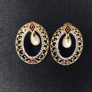 Cora Copper Titanium Alloy 24-Hour Shipping <b>Set</b> 18K Gold Plated Diamond Charm <b>Earrings</b> Fashionable Hoop Design for Girls Women's - Product Image 4