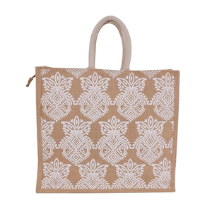 Bolsa de compras de yute de primera calidad con estampado integral, asa acolchada tejida, con cremallera y tirador, fabricada en Bengala Occidental. - Product Image 4
