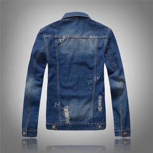 Veste en jean slim pour homme 2023, designs personnalisés ODM, col montant, broderie automne, logo personnalisé, bleu délavé - Product Image 3