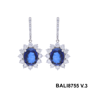 Pendientes de aro de oro de 14 quilates para mujer con diamantes de 2,6 CTW y diseño colgante de piedras preciosas azules Joyas de diamantes - Product Image 3