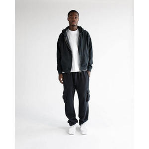 <b>Mens</b> Winter Vintage Washed <b>Black</b> Full Zip <b>Hoodie</b> <b>Plain</b> Solid Color Heavyweight 100% Trackstar OEM Private Label - Product Image 2