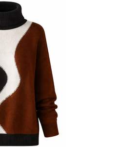 Custom Premium Women Turtleneck Color Block Knit Sweater Soft Warm Winter Pullover Casual Fashion Top Black <b>Brown</b> White Color - Product Image 4