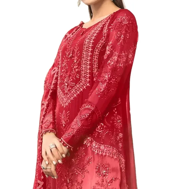 Vestido Salwar Kameez indiano paquistanês Shalwar Kameez feito à mão em tecido Anarkali para coleção Eid, vestido mais vendido
