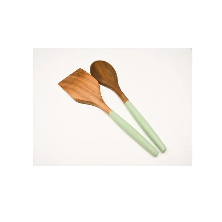 High quality Handmade Wooden Salad Spoons Set With Printed Handle Kitchen And Tableware Accessories
