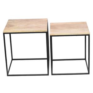 Juego de mesa cuadrada de hierro moderna de 2 uds con embalaje anidado superior de madera y acabado de recubrimiento de polvo negro inferior - Product Image 2